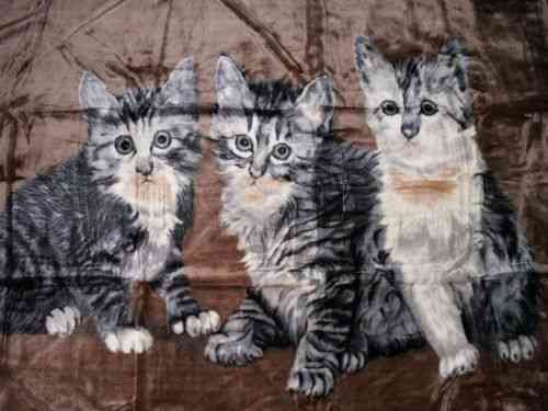 Kuscheldecke mit Katzen-Motiv I grau - 200x160cm
